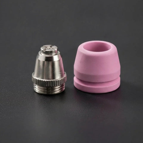 Pro Grade 26 Piece Thermal Torch Cutter Consumables Kit With Nozzles And Tip Cups Ceramic Copper Parts For SG55 SG5 A60 Durable Replacement Set For Metal Cutting DIY Garage And Workshop Maintenance, metal nozzle and pink ceramic cup