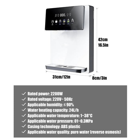 Wall Mounted Instant Hot Water Dispenser With Led Touchscreen And Child Lock, Quick Boil On Tap For Boba Tea Coffee Office Or Restaurant White