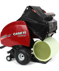 One Sixteenth Scale Case IH RB565 Round Baler Diecast Farm Toy With Two Round Bales, Working Bale Chamber displayed on white background