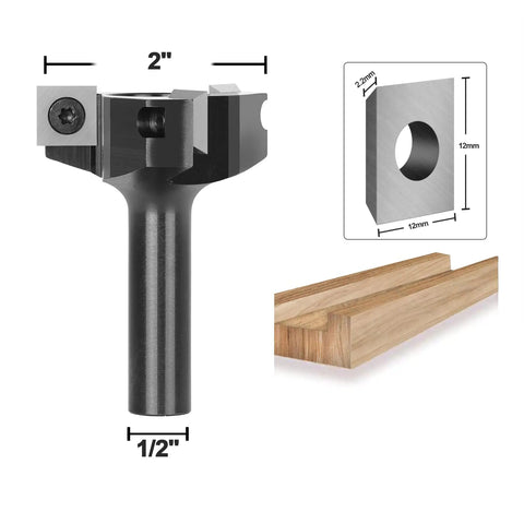 Spoilboard Surfacing Router Bit With 1/2 Inch Shank And 2 Inch Cutting Diameter for Wood Slabs, 3-Wing Carbide Inserts