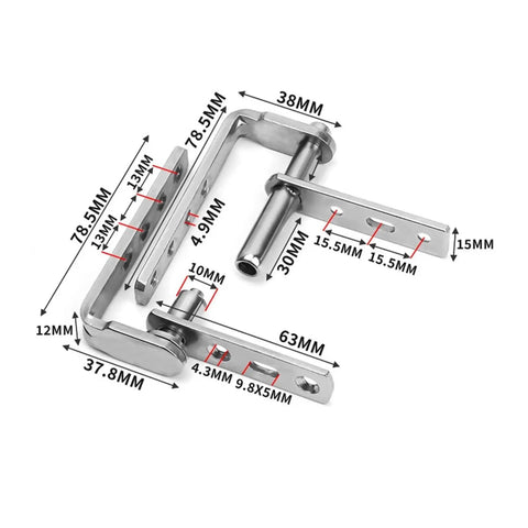 One Set Pivot Door Hinge For Wooden Doors With 360 Degree Rotation, Easy Swing Revolving Interior Door Hardware, dimensions view
