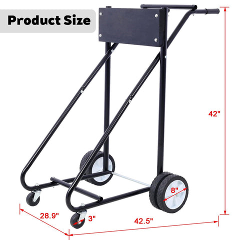Outboard Motor Stand With Wheels Heavy Duty Engine Carrier For Storage And Maintenance Durable Boat Trailer Dolly Supports Up To 350 Lbs Black Wood Board