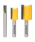 Dados And Straight Router Bit Set For Plywood Undersize Cuts With One Quarter Inch Shank Three Bit Pack visible in image