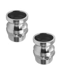Heavy Duty 316 Stainless Steel Type F Cam And Groove Hose Fitting Built Rock Solid For No Sweat Camlock Adapter Swaps With Quick 1.5 Inch Plug To NPT Male Coupling Connections 2 Pack Image of two stainless steel camlock fittings.