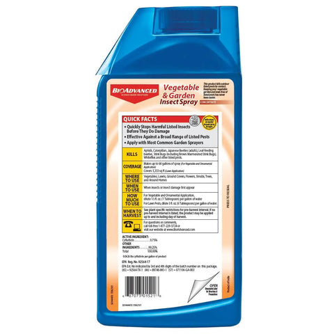 Back of Concentrated Vegetable and Garden Insect Spray For Quick Knockdown Of Aphids, Caterpillars, Thrips, 32 oz plant pest killer
