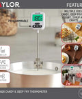 Programmable Digital Candy And Deep Fry Thermometer With Green Light Alert Display Long Stem And Adjustable Pan Clip For Oil And Sugar Temperatures White