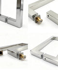 Back-To-Back Replacement Handles, 6 Inch Square Shower Door Pulls, Chrome Finish, 304 Stainless Steel, For Sliding Frameless Glass Doors