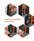25 Pack Tool Free Hand Twist Rack Screws And 19 Inch Square Hole Cage Nuts Kit shown in tool-free installation steps.