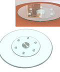 Rotating Glass Lazy Susan Turntable With 12mm Tempered Glass, Smooth Self-Balancing Wheel, Durable Aluminum Base on table