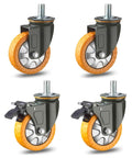 Heavy Duty Swivel Casters With Dual Lock Brakes 5 Inch PU Rubber Wheels 4 Pack for smooth mobility on furniture and storage.