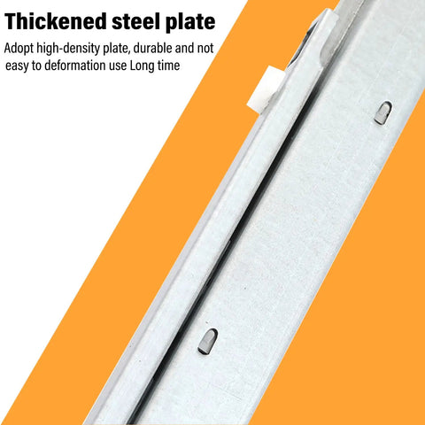 Close-up of thickened steel plate of Premium Undermount Drawer Slides Featuring Buttery Smooth Soft Close Action Rock Solid Steel Frame.