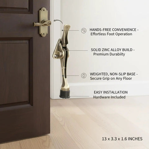 Hands Free Foot Pedal Door Stop With Weighted Base For Standard Interior Doors Zinc Alloy Floor Holder Keeps Doors Open