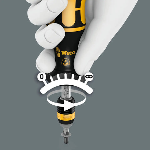 Close-up of hand using ESD Safe Kraftform Torque Screwdriver With One Quarter Inch Hex Head, Quick Release Chuck, Adjustable Torque