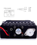 Back view of KT-8900D Dual Band Quad Standby Ham Radio Rig 25W VHF UHF with cooling fan and port diagram illustration.