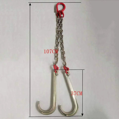 Badass Heavy Duty Hauling Chain With Double Trailer Hooks Built From Industrial Strength Electroplated Steel Ten Mm Thick Links Rated Five Ton Safe Working Load For Trucks And Rough Road Lugging, featuring two trailer hooks and chain.