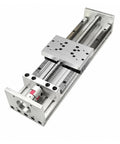 Top Tier Heavy Duty Double Linear Rail Slide Platform For XYZ Axis CNC Routing With SFU1605 And SFU1610 Ball Lead Screws in silver aluminum.