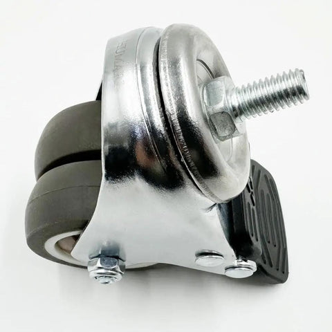 Four Pack 2 Inch Locking Dual Wheel Casters With Brakes And 360 Degree Swivel For Heavy Duty Standing Desks Or Carts, M8 Threaded Stem, 70mm Wide Footprint For Stability On All Floor Surfaces