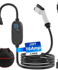 Portable Level 1 And 2 EV Charger With 25Ft Cable For On The Go And J1772 Plug, coiled cable and plug visible