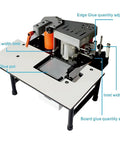 Portable Edge Bander For Woodworking With Double Sided Adhesive System, showing adjustable glue quantity and speed controls.