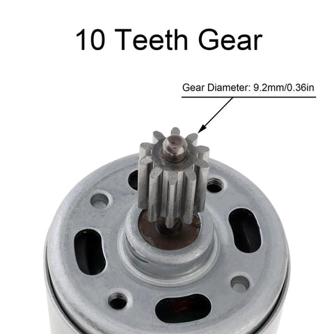High Power RS550 Planetary Gear DC Motor With 12000-40000 RPM Speed Boost For DIY Robot Cars showing 10-teeth gear with 9.2mm diameter.