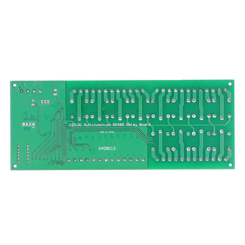 RS485 Isolated Relay Module With 12 Input And 12 Output Channels For RTU Protocol, green circuit board underside view