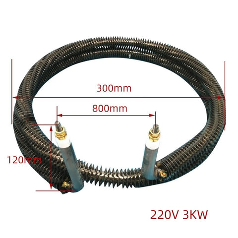 Heavy Duty 3000W Finned Heating Element Made From Tough Stainless Steel With A Round Shape. 300mm wide, 800mm long.