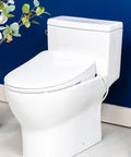 Top Shelf Elongated Bidet Toilet Seat Crisp White with adjustable nozzle in modern bathroom setting.