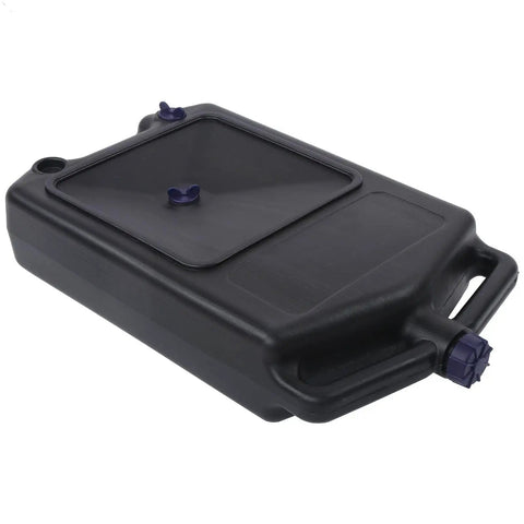 Get This Pro 8L Low Profile Oil Drain Pan For Car And Motorcycle Service With Huge Capacity To Handle Coolant Antifreeze And All Fluids During Garage Maintenance Without The Messy Overflow Hassles, black ABS plastic with sealable cap.