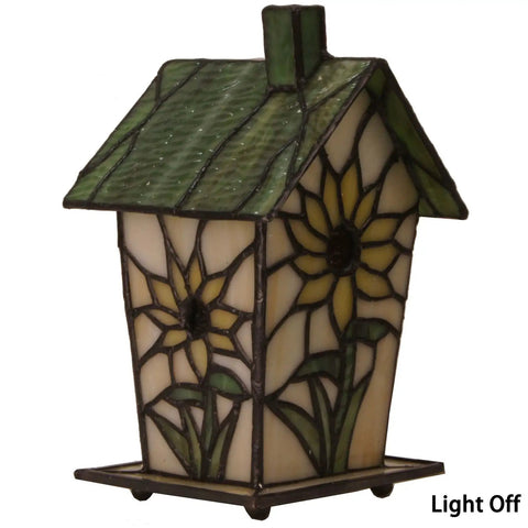 Handmade Tiffany Style Stained Glass Birdhouse Table Lamp With Sunflower Design For Home Decor That Pops In Any Room 7 Inch High E12 Bulb Not Included Classic Craft Lighting with light off
