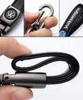 Close-up of Leather Car Keychain For Women And Men, Durable Iron Key Ring With Premium Leather Fob for VW Beetle, Tiguan, and Jetta.