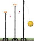 Tetherball Set With Ball And Rope For Outdoor Backyard Play Adjustable heights shown at 90, 105, 120 inches with 5-prong base.