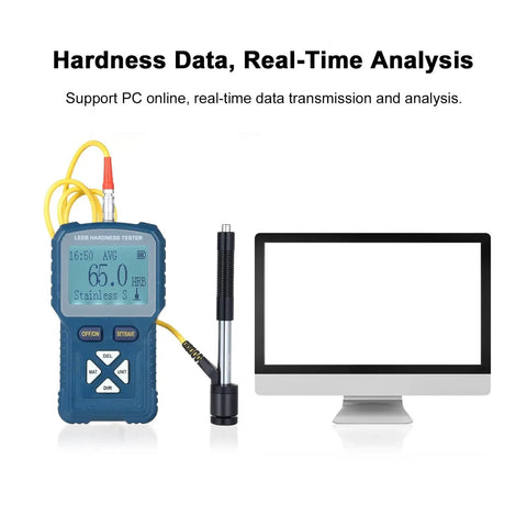 Hella Accurate Digital Leeb Hardness Tester For Metal Workpieces With Swift Multi Value Readings Fast Data Logging And Rock Solid Industrial Grade Construction next to monitor.