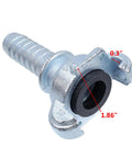 Close-up of galvanized steel fitting from Four Piece Three Quarter Inch Hose Barb Air Fittings Kit With Safety Locks And Washers