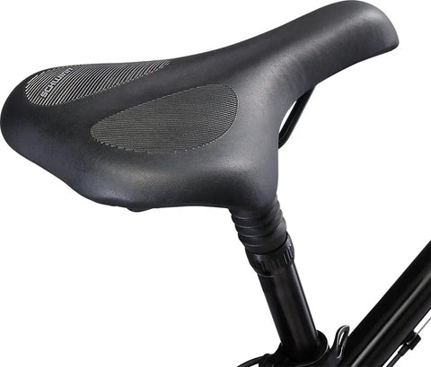 Close-up of seat post and saddle on Discover 2 Hybrid Bike With 700c Wheels And 21 Speed EZ Fire Shifters Lightweight Alloy Frame
