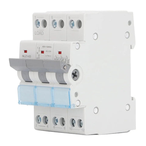 Manual Transfer Switch For 400VAC 63A 3 Pole DIN Rail Mount Isolating Circuit Breaker, IP20 Rated, flame retardant silver