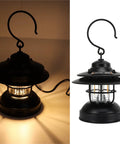 Retro LED Camping Lantern Portable Hanging Light With Dual Power Supply IPX4 Waterproof Adjustable Brightness 35 To 100 Lumens