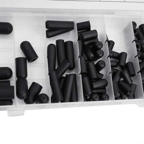 Kick Some Serious Butt With This Awesome 80-Piece Rubber Vacuum Line Cap Assortment Kit For Smooth Hose Covers Fitting Carburetors And Manifolds Without Any Stress Or Leaks Ever Again. black rubber vacuum line caps in a plastic organizer tray