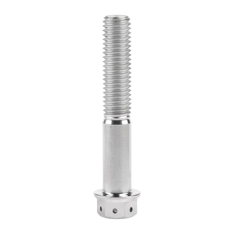 M10 titanium flange hex bolt, 60mm length, 1.25mm pitch, silver with flange and holes.