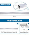 Top Shelf Heavy Duty Six Foot Six Inch Brushed Stainless Steel Flat Handrail For Cable Railing Systems, includes end caps.