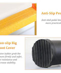 Anti-slip pedal and non-slip big foot cover of Heavy Duty Non Conductive Frp Telescoping Ladder Built Tough For Live Electrical Grind With Rock Solid Three Hundred Thirty Pound Rating And Quick Foldaway Design For Easy Hauling.