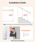 Installation guide for Badass Industrial Wall Mount Stair Handrail, showing height and dimensions for mounting.