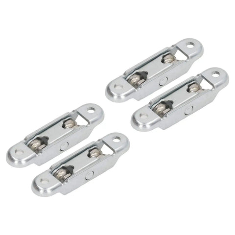 Heavy Duty Stainless Steel Double Wheel Roller Pulleys 4 Pack Dead Silent Glide Track Wheels For Sliding Closet Doors And Cabinet Windows Easy Swap Smooth Ride, set of four roller pulleys on a white background.