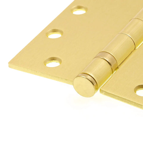 Commercial Door Hinge Pack 4-1/2 Inch Smooth Pivot With Square Corners 2 Ball Bearing Satin Brass Finish Includes Screws Heavy-Duty Gauge Steel Exterior Grade For High-Traffic Offices 3 Pack, close-up