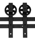 Heavy Duty Sliding Barn Door Hardware Kit With 6.6 Ft Rail In Black Finish showing sturdy large wheel design