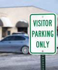 Built Tough Visitor Parking Only Sign Pack Of Four 18x12 Inch Heavy Duty Aluminum Composite Panel in green and white.