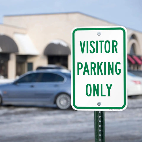 Built Tough Visitor Parking Only Sign Pack Of Four 18x12 Inch Heavy Duty Aluminum Composite Panel in green and white.
