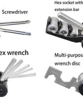 16 In 1 Bike Repair Tool Kit For Nulane Bicycle Compact Portable Lightweight Multi Tool With Wrenches Screwdrivers Hex Keys For Quick On The Go Fixes Today showing screwdriver, hex socket, and wrench disc components.