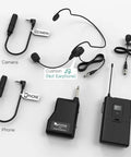 Wireless Microphone System With Headset And Lapel Mics UHF Beltpack Transmitter And Receiver 20 Channel Frequencies