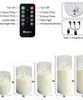 Rechargeable Flameless Candles Set Of Three With Real Wax Pillars, Flickering LED Flame, Remote Control And Timer, USB Charging