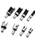 Kickass Eight Piece Wood Plug Cutter Drill Bit Set Made From Heavy Duty Carbon Steel And Titanium Coating for woodworking bits layout.